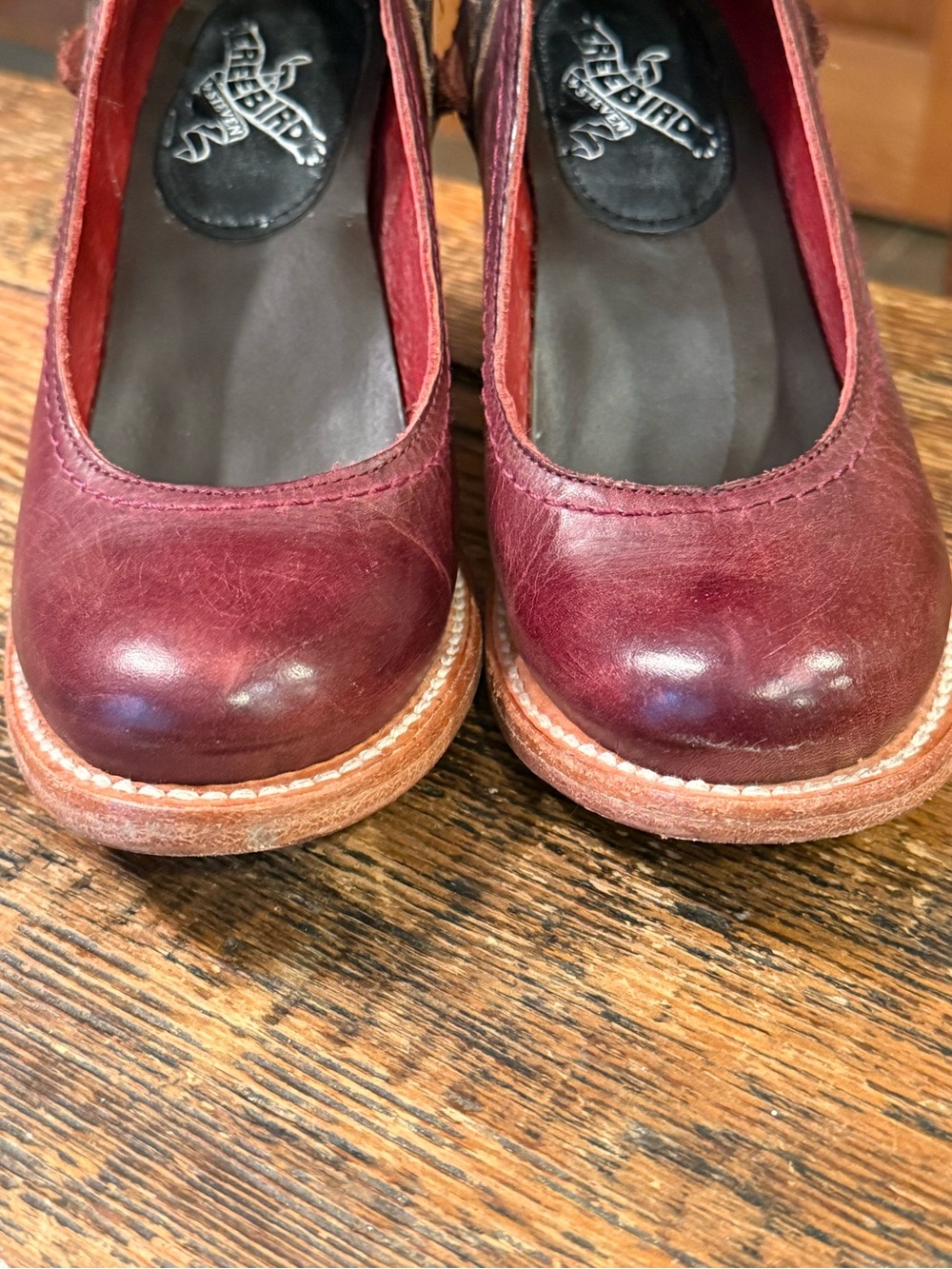 Freebird by Steven Raeanne Burgundy Leather Ankle-Strap Block Heels - Picture 8 of 10